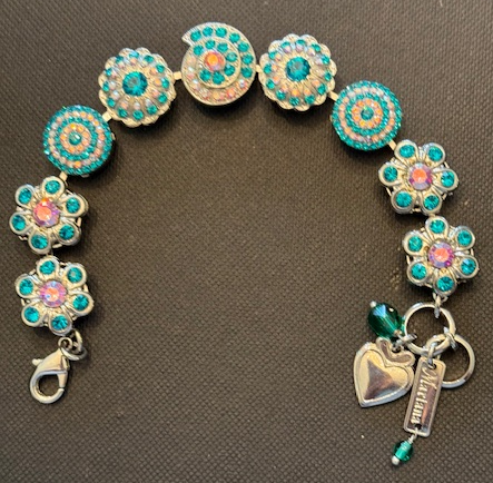 MARIANA BRACELET: teal, a/b stones in silver rhodium setting