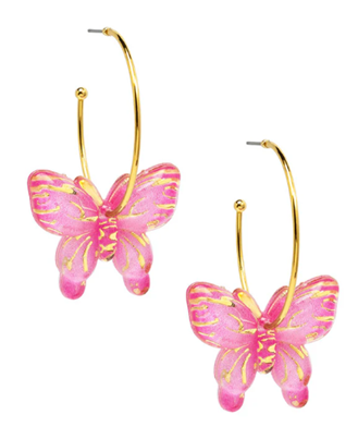 ZENZII BUTTERFLY HOOP EARRINGS HOT PINK
