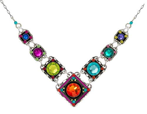 FIREFLY NECKLACE RAINBOW V: multi color stones in silver 18" adjustable chain