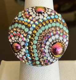 MOSAICO RING PR-8600-J: multi color Austrian crystals in 1" solid silver adjustable setting