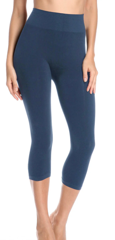 LUXURY LEGGIN BAMBOO FABRIC CAPRI LENGTH, DENIM BLUE, ONE SIZE SM-XL