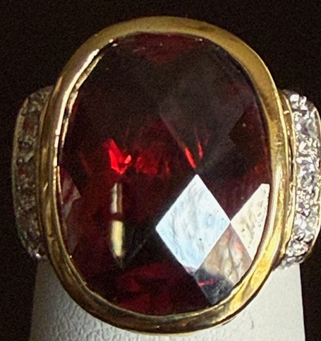STERLING SILVER LARGE RED CZ RING