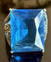 STERLING SILVER MARCASITE LARGE BLUE EMERALD SHAPE RING
