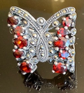 STERLING SILVER MARCASITE RED BUTTERFLY RING