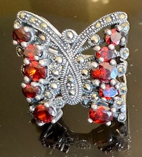 STERLING SILVER MARCASITE RED BUTTERFLY RING