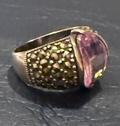 STERLING SILVER MARCASITE LILIAC STONE RING SIZE 8