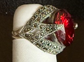 STERLING SILVER RED MARCASITE RING