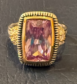 STERLING SILVER LARGE LAVENDER CZ RING SIZE 9