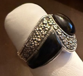 STERLING SILVER MARCASITE BLACK SWIRL RING