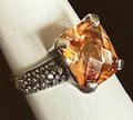 STERLING SILVER MARCASITE AMBER RING