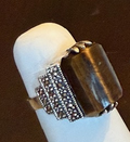 STERLING SILVER MARCASITE BROWN NATURAL STONE RING