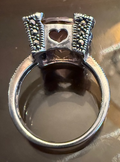 STERLING SILVER MARCASITE PINKSTONE RING