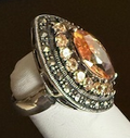 STERLING SILVER AMBER MARCASITE RING