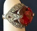 STERLING SILVER RED MARCASITE RING SIZE 8