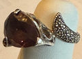 STERLING SILVER MARCASITE PURPLE PEAR RING