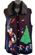 FUR TRIMMED HOLIDAY SWEATER BLACK