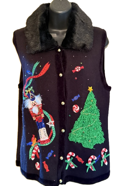 FUR TRIMMED HOLIDAY SWEATER BLACK