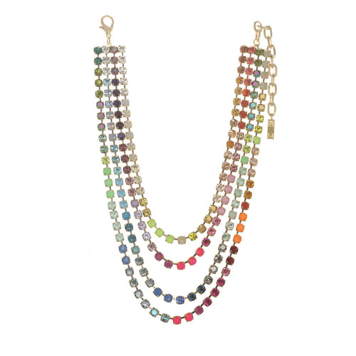 TOVA NECKLACE CATHY: multi color 4 rows Swarovski crystals in antique gold plated setting, 14-18", with 2" extension