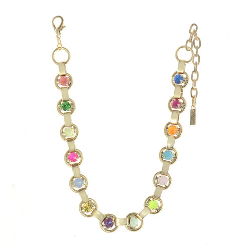 TOVA NECKLACE LINK ANTIQUE GOLD POP: multi color Swarovski crystals in antique gold plated setting, adjustable 13.5"  with 3" extension