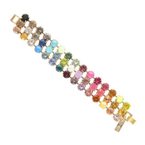 TOVA BRACELET MINI RAINBOW OMBRE: multi color Swarovski crystals in 3 rows, gold plated setting, 7"