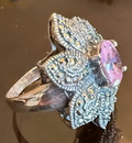 STERLING SILVER MARCASITE PINK FLOWER RING