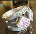 STERLING SILVER MARCASITE PINK 3 STONE RING
