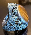 STERLING SILVER MARCASITE ROUND BROWN STONE RING