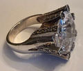 STERLING SILVER MARCASITE CLEAR FACET RING
