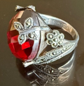 STERLING SILVER MARCASITE RED BUTTERFLY RING