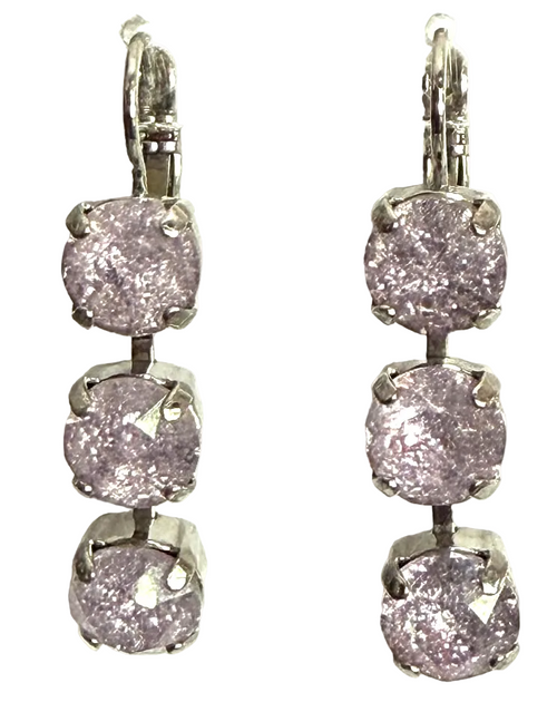 MARIANA EARRINGS PINK ICE: pink ice stones in 1" silver rhodium setting, lever back