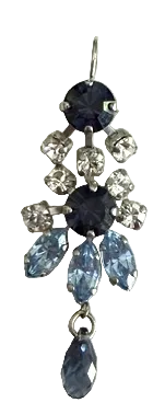 MARIANA EARRINGS NIGHT SKY: clear, light blue, dark blue stones in 2" silver rhodium setting, lever back