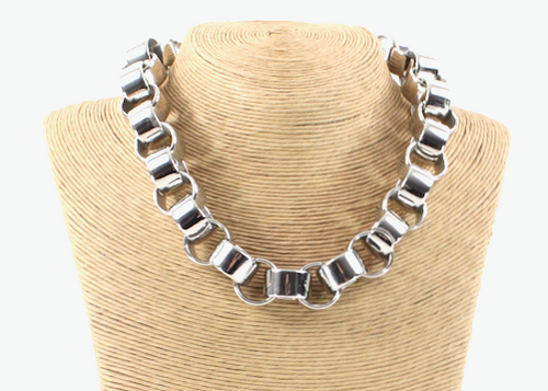 SILVER BIG LINK CHAIN CHOCKER NECKLACE, ADJUSTABLE BACK CHAIN