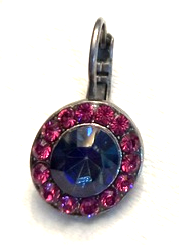 MARIANA EARRING BLUE:  fuschia and dark blue stones in silver setting, lever backs