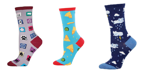 LADIES SOCKS SET OF 3 PAIR / APPS & NACHO BUSINESS & RAINING CATS AND DOGS