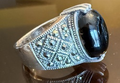STERLING SILVER MARCASITE BLACK OVAL RING