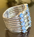 STERLING SILVER MARCASITE 15 BLUE STONE RING