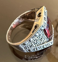 STERLING SILVER MARCASITE RED EMERALD CUT RING