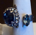 MARIANA RING OCEAN: blue and clear stones in 1" total silver setting, adjustable