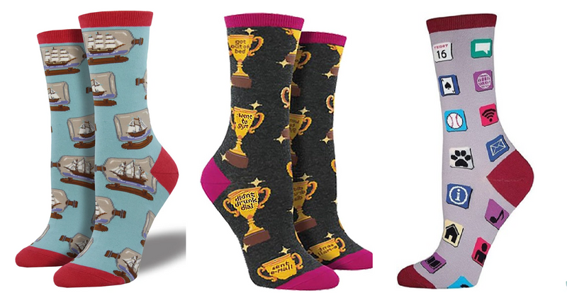 LADIES SOCKS SET OF 3 PAIR / SHIP IN A BOTTLE & LIFE GOALS & APPS