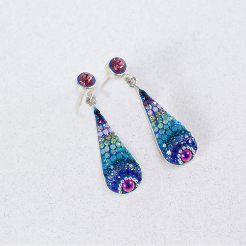 MOSAICO EARRINGS PE-8357-A NEW: multi color Austrian crystals in 1.25" solid silver setting, post backs