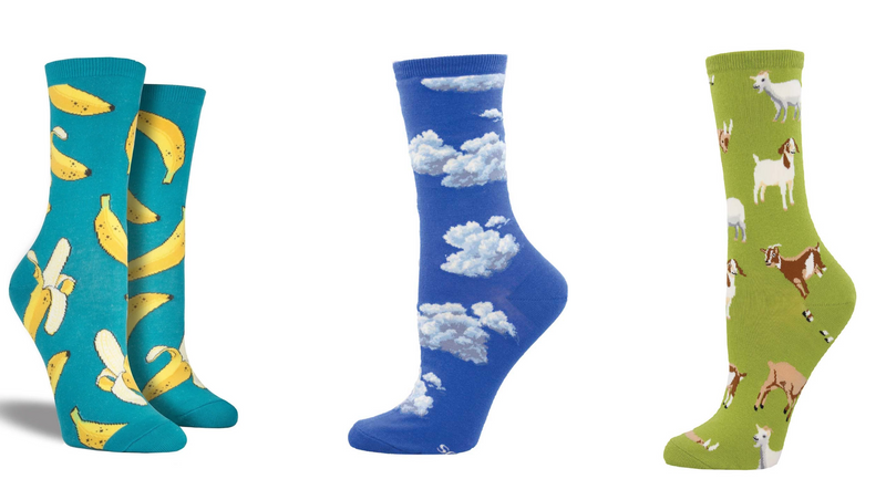 LADIES SOCKS SET OF 3 PAIR / BANANAS & SLIGHTLY CLOUDY & SILLY BILLY