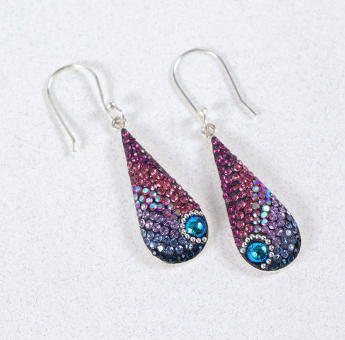 MOSAICO EARRINGS NEW PE-8270-B: multi color Austrians crystals in 1" solid silver setting, french wire backs