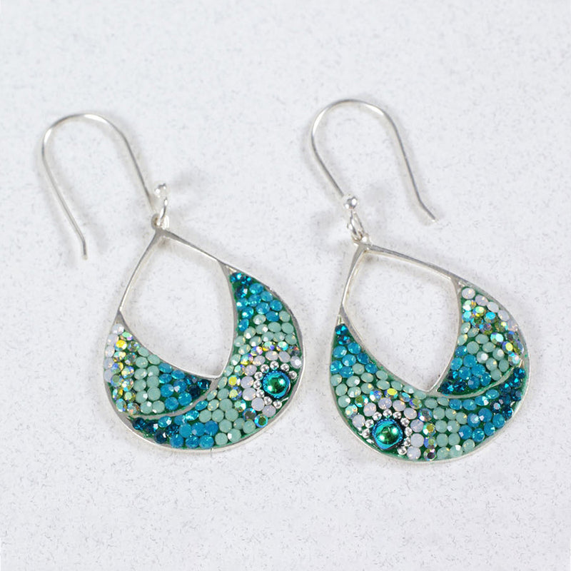 MOSAICO EARRINGS PE8337-E: multi color Austrian crystals in 1" solid silver setting, french wire backs