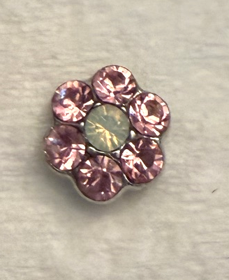 MARIANA EARRINGS STUD: pink, green crystal stones in 1/4" silver setting, post backs