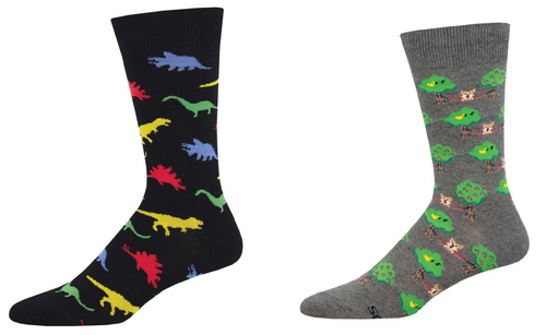 MEN'S SOCKS SET OF 2 PAIR DINOSAUR & LOUNGE DOGS