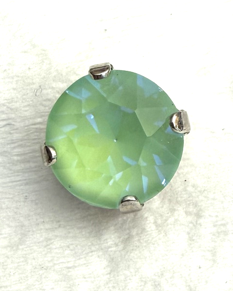 MARIANA EARRINGS STUDS: green sun kissed 10mm crystal stone in silver setting, post backs