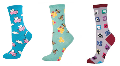 LADIES SOCKS SET OF 3 PAIR / WHEN PIGS FLY & BUSY BEES & APPS