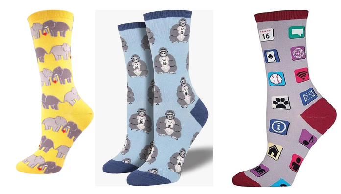 LADIES SOCKS SET OF 3 PAIR / ELEPHANT LOVE & UNLIKELY FRIENDS & APPS