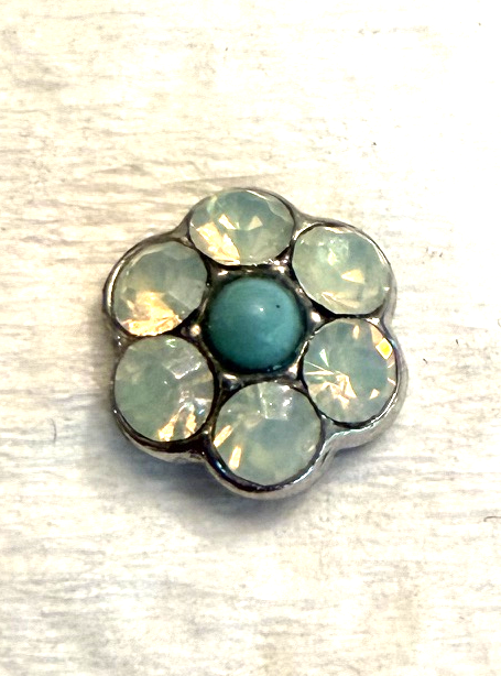 MARIANA EARRINGS STUDS: green, blue crystal stones in 1/4" silver setting, post backs