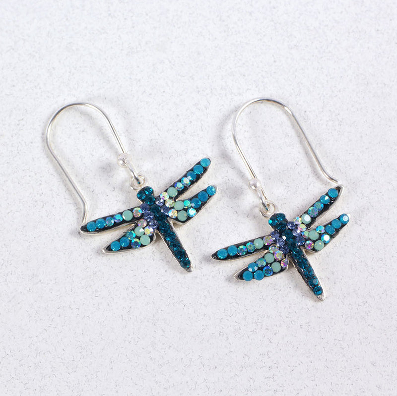 MOSAICO EARRINGS PE-8138-I: multi color Austrians crystals in  3/4" solid silver setting, french wire backs